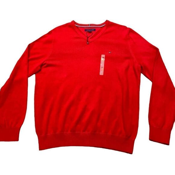 Brand New Without Tags Mens Tommy Hilfiger Red V Neck Cotton Sweater Size Medium - Picture 4 of 10